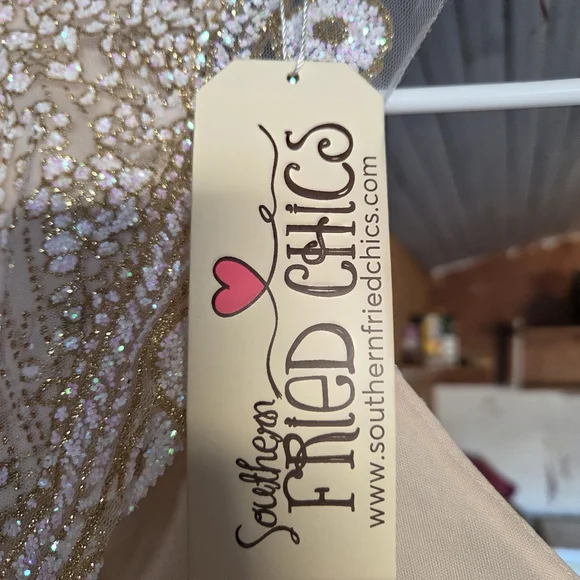 Elegant Gold Sequin Prom Dress - Picture 4 of 5